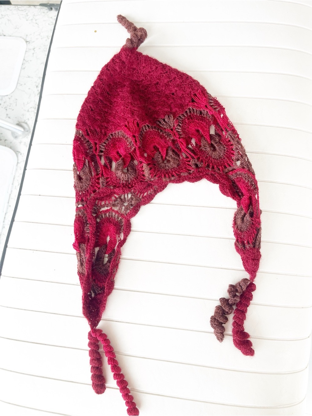 Handmade Irish Crochet Lace Bonnet Burgundy Boho Hat OS